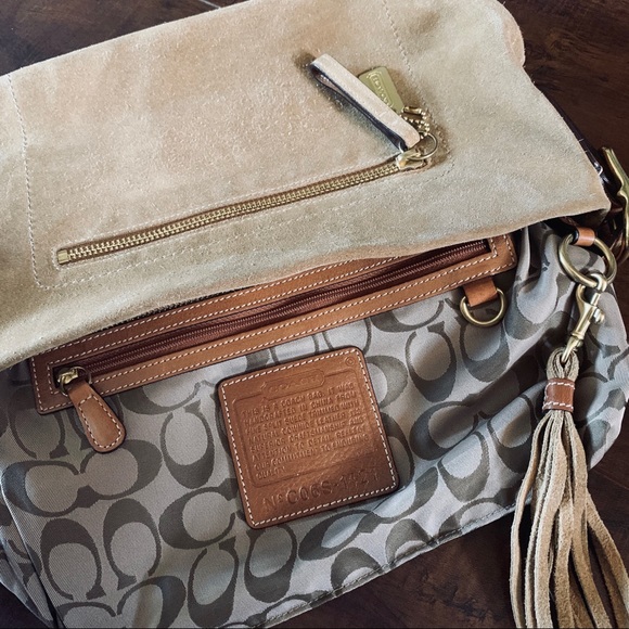 COACH suede hobo Taupe / tan purse w/tassel - Picture 7 of 13